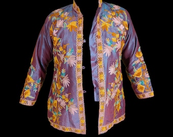 Kashmiri Jacket , Long Jacket, Embroidered Jacket , Bohemian Embroidered Coats , kashmiri silk jacket , Embroidered Coat floral pattern