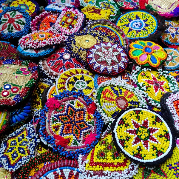 3 to 5 inches big size 80 pieces lot Beaded Embroidery patches Banjara Hand Crafted , Mirror Work Afghani Hand Embroidered , Bags Charm