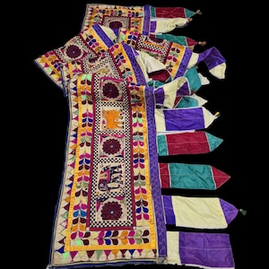 Banjara Vintage Trim Antik Tung Kuchi Etnisk Rabari Stam Specialbroderi, Handbroderad Tribal Applikation Kutch Indien Banjara Tyg