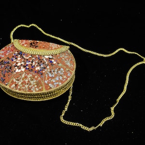 Bolso de mano étnico de metal con cuentas multicolores y mosaico adornado con piedras, bolso de mano antiguo, bolso de fiesta para mujer, caja de boda