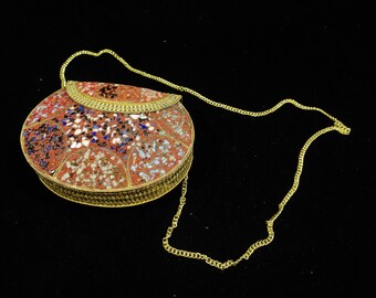 Bolso de mano étnico de metal, bolso de mano con cuentas multicolores y piedras, adornado con mosaico, cartera antigua, bolso de fiesta para mujer, caja de boda