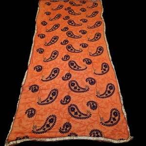 Indian Hand Embroidered Vintage Long Stole, Wrap, Dupatta multi Color ,Vintage Dupatta Indian Long Scarf Net Maroon Hand Beaded Used Stole