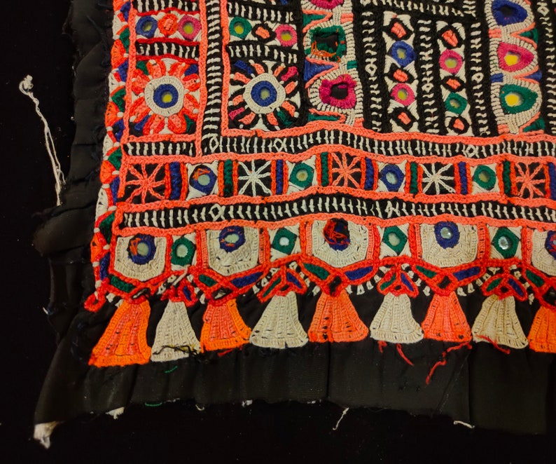 banjara patch yoke afghani dress yoke Traditional Art Embroidery Indian Vintage Kutch Embroidered Mirror work Yoke Neck Patches Boho Hippie
