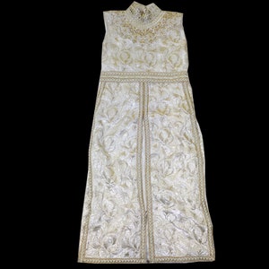 Vintage vogue evening beaded dress sequin heavy work dress sleeve less , vintage Sequence work kurti dress , Floral Sequin Moti work dress