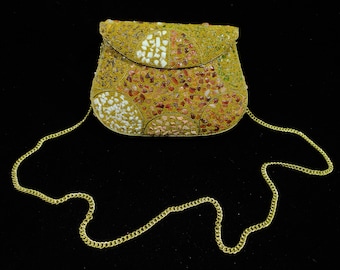 Bolso de mano étnico de metal, bolso de mano con cuentas multicolores y piedras, adornado con mosaico, cartera antigua, bolso de fiesta para mujer, caja de boda