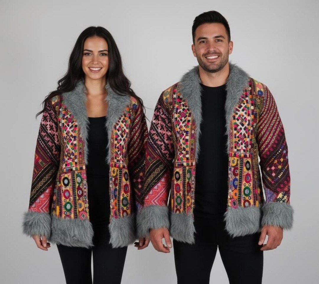 Banjara Jacket Reversable Afghani Patch Fur Jacket, Boho Jacket