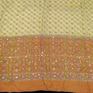 Indian wedding,zari Hand Embroidered Vintage Long Stole, Wrap, Dupatta multi Color ,Vintage Dupatta  Long Scarf Net Hand Beaded Used Stole