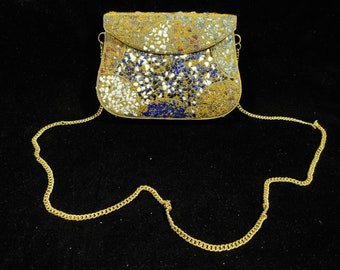 Bolso de mano étnico de metal, bolso de mano con cuentas multicolores y piedras, adornado con mosaico, cartera antigua, bolso de fiesta para mujer, caja de boda