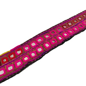 Vintage Banjara Tribal Mirror Belt Pink Purple Boho Gypsy Braided Waist Tie Pink Vintage Banjara Kuchi Tribal Textile BELT Gypsy Mirror  main image 3