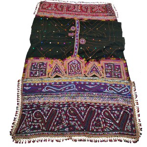 banjara Kuchi Woolen Rabari Tribal Ethnic Wrap Stole Shawl, Kutch Hand Work Tribal Woolen Embroidery Dhabdi, Indian Traditional Dupatta art