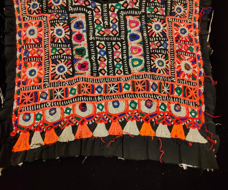 banjara patch yoke afghani dress yoke Traditional Art Embroidery Indian Vintage Kutch Embroidered Mirror work Yoke Neck Patches Boho Hippie