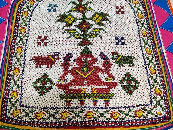 Hand Embroidered Lord Ganesha Door Hanging Traditional Gujarati Textile