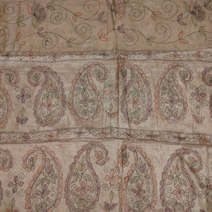 Vintage Kantha hand Work silk Saree full work , Bengal Pure Kantha Stitch embroidered 5 Yard Fabric Saree , Dress Making Curtain Home Decor