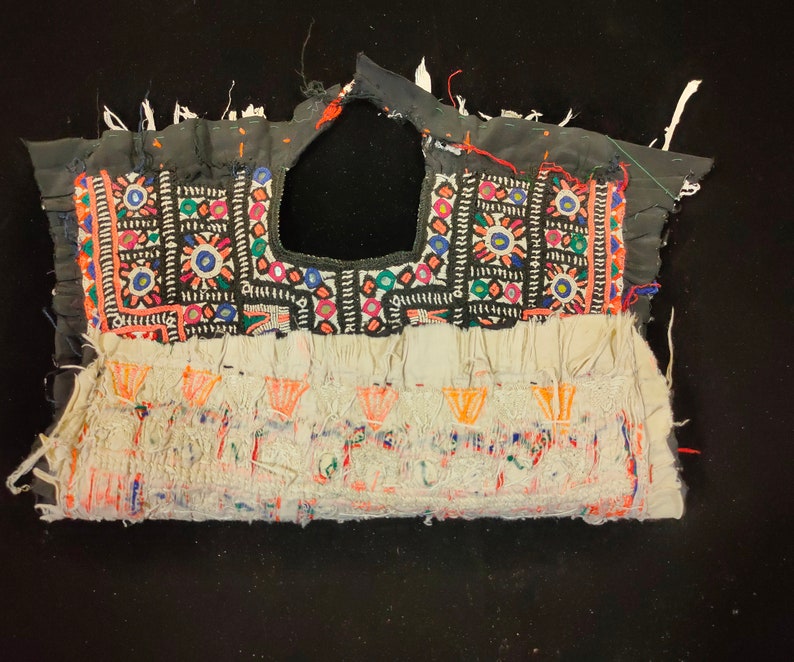 banjara patch yoke afghani dress yoke Traditional Art Embroidery Indian Vintage Kutch Embroidered Mirror work Yoke Neck Patches Boho Hippie