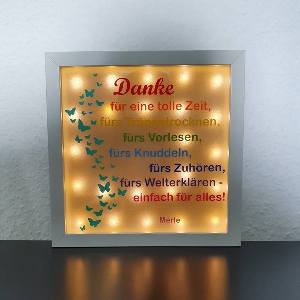 Beleuchteter Bilderrahmen, als Abschiedsgeschenk für Erzieher/innen, Tagesmutter, Kindergarten, ect.