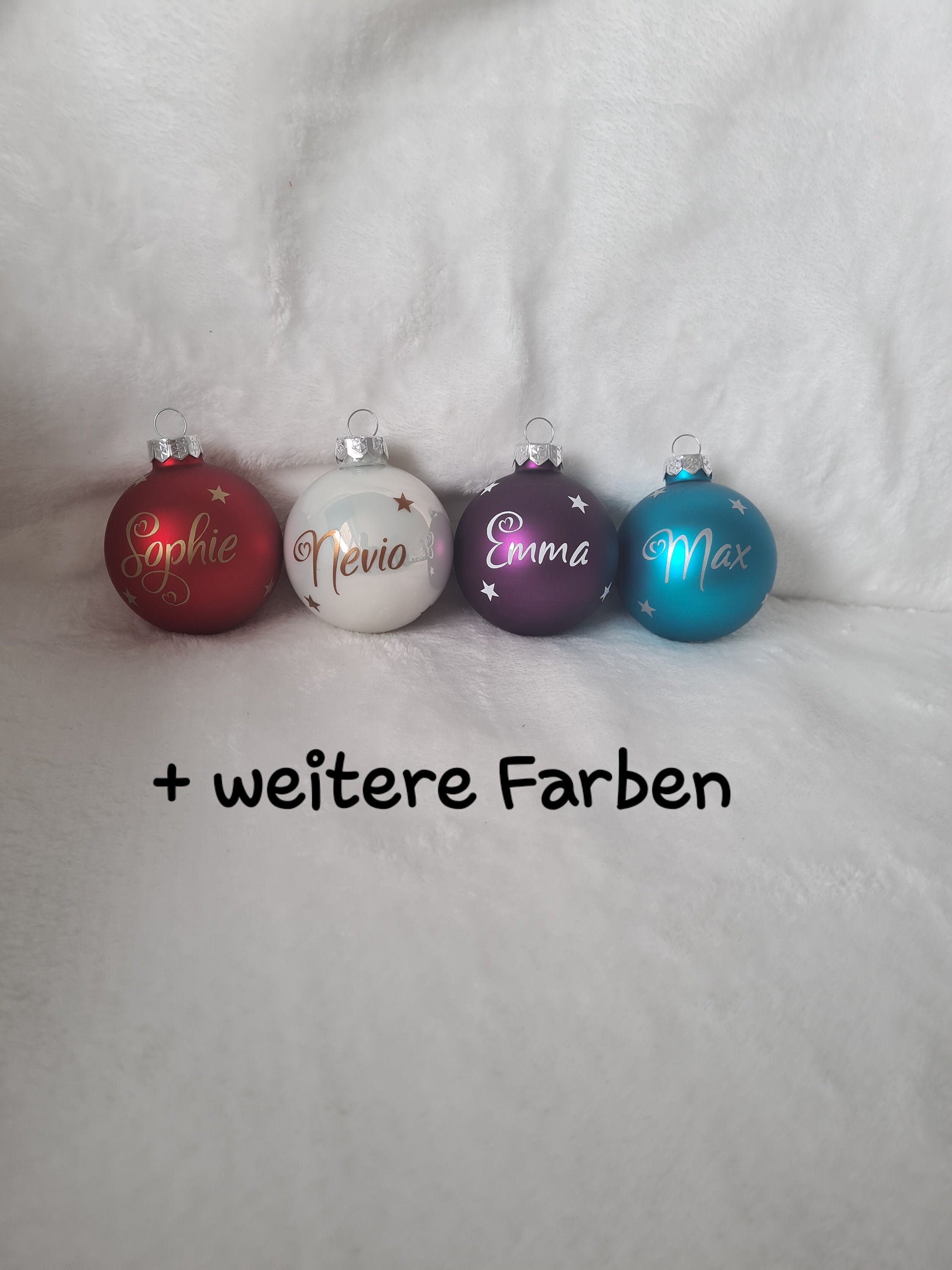 Christmas tree balls personalized with name and packaging