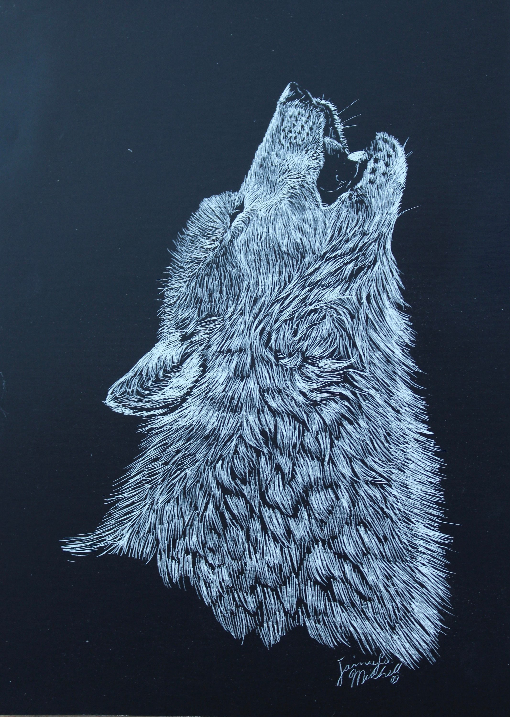 Scratch Art Wolf | Etsy