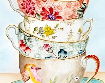 Painting By Numbers Kit for Adult Painting Classic Tea Cups on Canvas Wall Art Pink Cottagecore Aesthetic Gift for Mom Christmas Gift 73