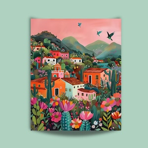 Paint By Numbers Kit Adult Wildflowers, Little Houses, and Mountains Modern Painting Kit Flower Nature Wall Art Birthday Gift Christmas 114