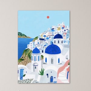 Kit di pittura con i numeri per adulti Santorini Kit di pittura con i tetti blu dell'isola di Santorini in Grecia Set di pittura acrilica per paesaggi natalizi 130
