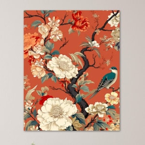 Malen nach Zahlen Kit für Erwachsene Japanischer Vogel und weiße Blumen Malset Acrylmalerei Geburtstagsgeschenk Natur Rot Wandkunst 147