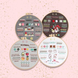 Kit de progression de broderie, motifs d'apprentissage (facile pour un expert) lot de 4