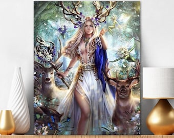 Kit de pintura por números para adultos: Diosa y ciervos, naturaleza, kit de pintura acrílica DIY, regalo de Navidad para artesanos y artistas, regalo de cumpleaños 23