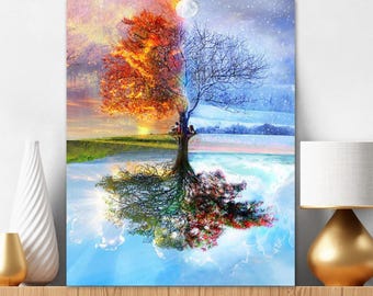 Peinture à numéros pour adultes, arbre des saisons, kit de peinture acrylique bricolage, cadeau de Noël pour peinture 35
