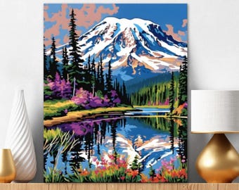 Malen nach Zahlen Kit für Erwachsene verschneite Berglandschaft Wildnis Abstrakte Malerei Kit Natur Wandkunst Geschenk für Handwerker - 187