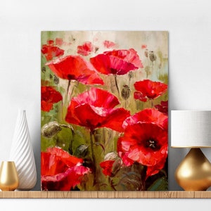 Kit per dipingere con i numeri per adulti Papaveri rossi Pittura acrilica con i numeri Kit floreale Papaveri Prato Fai da te Regalo di compleanno Natale Set 13