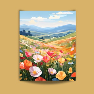 Kit di pittura con i numeri per adulti, kit di pittura acrilica con fiori di papavero, prato, regalo di arte murale naturalistica per artigiani, fiori del mese di nascita, regalo 129