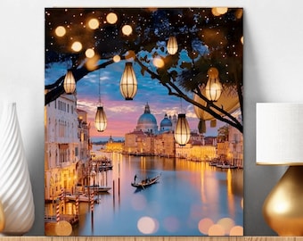 Painting By Numbers Kit for Adults Venice Lights at Nigh Italian City Landscape Paint by Numbers Set Europe Travel Romantic Gift 07