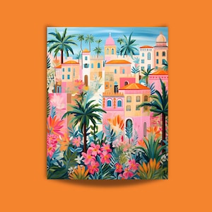 Dipingi con i numeri per adulti Paesaggio urbano tropicale in rosa e arancione Set per pittura natalizia Kit da viaggio Vernice acrilica Regalo di Natale 257