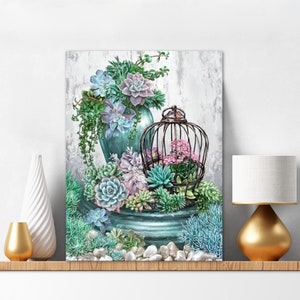 Paint By Numbers Kit For Adults Succulent Flowers Painting by Number Mindfulness Activity Green House Plants Xmas Gift for Crafters 71