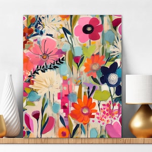 Diamond Painting Kit For Adults Bold Color Flowers in Bright Pink and Blue Diy Crafts Kit Nature Wall Art Birthday and Christmas Gift 311