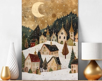 Diamond Painting Kit White Christmas Village Winter Snowy DIY Painting Kit Nature Golden Wall Art Gift for Crafters Xmas Gift 297