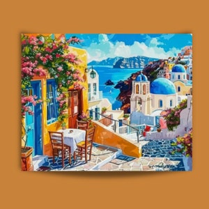 Kit di pittura con i numeri per adulti, kit per dipingere scene di strada di Santorini, isole greche, paesaggio, set di colori acrilici, regalo da viaggio 171