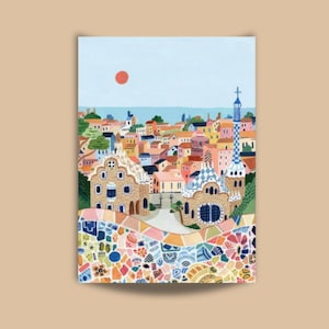 Kit di pittura con i numeri per adulti, Barcellona, Parco Guell, kit di pittura da viaggio, città di Gaudì, regalo d'arte, Spagna, set di colori acrilici per paesaggi 120C