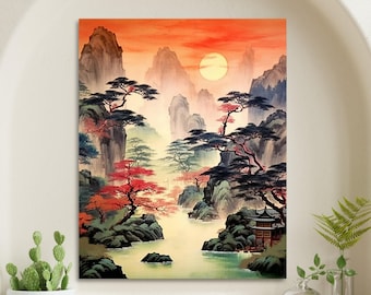 Paint By Numbers Kit for Adults Japanese Mountain Landscape Painting Kit Acrylic DIY Painting Set Birthday Gift Nature Painting Wall Art 146