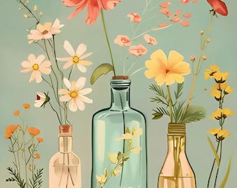 Paint By Numbers Kit For Adults Wildflowers in Jars in a Mint Background Diy Acrylic Painting Kit Nature Wall Art Crafters Gift Home 247