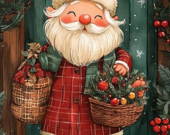 Christmas Diamond Painting Kit Santa Claus, Christmas Art Kit, DIY Painting Kit Red Green Xmas Wall Art Craft Set Holiday Themed Art 478