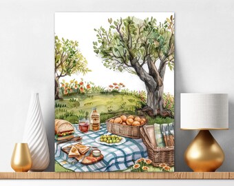 Kit de pintura por números para adultos: Picnic bajo los árboles, paisaje, regalo ideal para amantes de la comida, manualidades, regalo de Navidad para amigos, 375