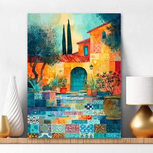 Paint By Numbers Kit for Adults Vibrant Color Ceramic Tiles Mediterranean Villa Easy Diy Acrylic Painting Spain Travel Gift Christmas 451