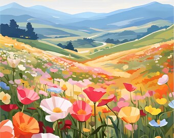 Paint By Numbers Kit Adult Field of Poppies Wildflower Landscape Painting Kit Nature Wall Art Gift for Crafters Birth Month Flowers Gift 129