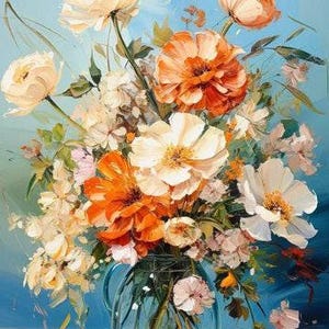 Flower Paint By Numbers for Adults Orange and White Flower Bouquet on a Blue Background Painting By Number Kit Gift for Wife 202 image 3