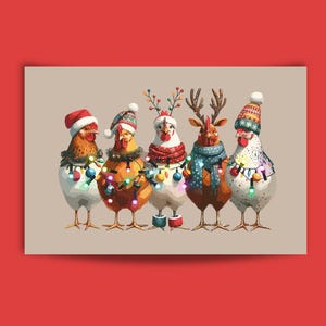 Kit di pittura natalizia con i numeri per adulti, con una simpatica famiglia di Natale, un pollo con sfondo beige, un set di pittura fai da te, un regalo di Natale per inaugurazione della casa, Natale 294