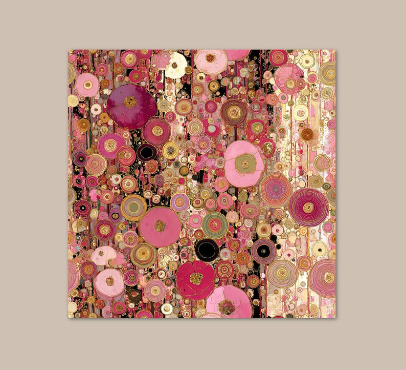 Paint By Numbers Kit for Adults Klimt Style Pink Floral Art Square Set