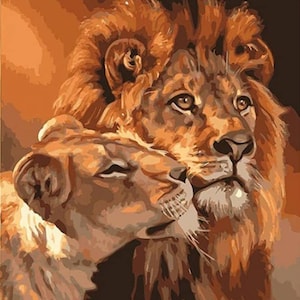 Paint By Numbers Kit for Adults - Couple of Lions - Painting Kit 06