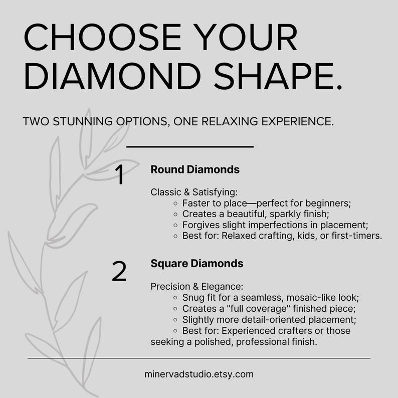 The image is a single image with two sections, each featuring a different type of diamond shape. The first section displays round diamonds, while the second section shows square diamonds.