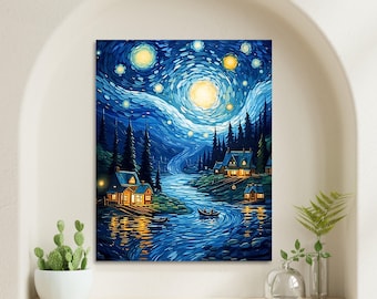 Paint By Numbers Kit for Adults Van Gogh Starry Night Style Mountain Landscape Painting Night Stars Acrylic Paint Set Gift for Crafter 149